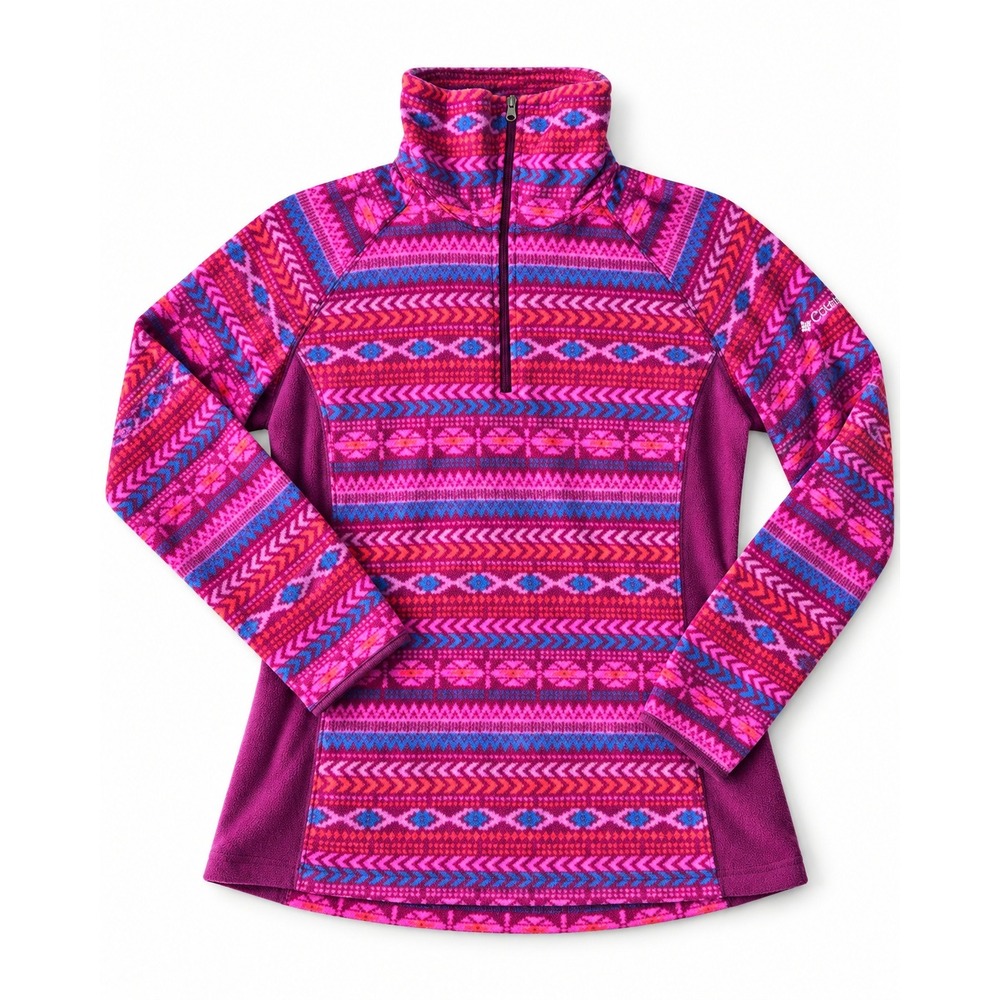 Columbia Women's M Pink Geometric Fleece 1/4 Zip Pullover Hiking Outdoors
